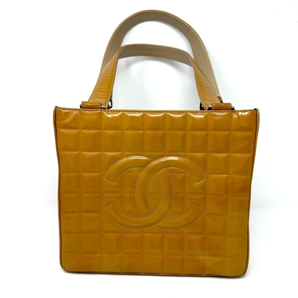Chanel Chocolate Bar Patent Leather Tote – Brown/Mustard,  Card & Dustbag